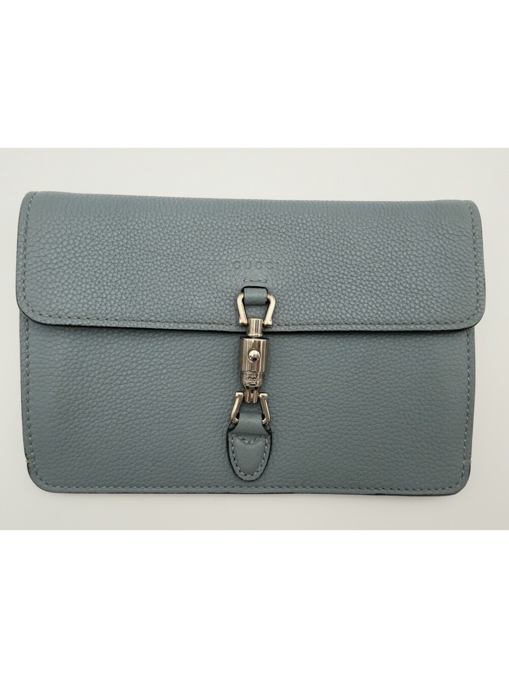 Authentic Gucci Light Blue Pebbled Leather Soft Jackie Clutch Bag COA